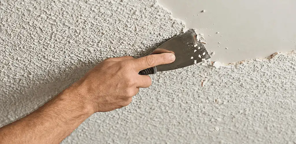 Popcorn ceiling removal scraping off textured ceiling finish in Rochester, NY