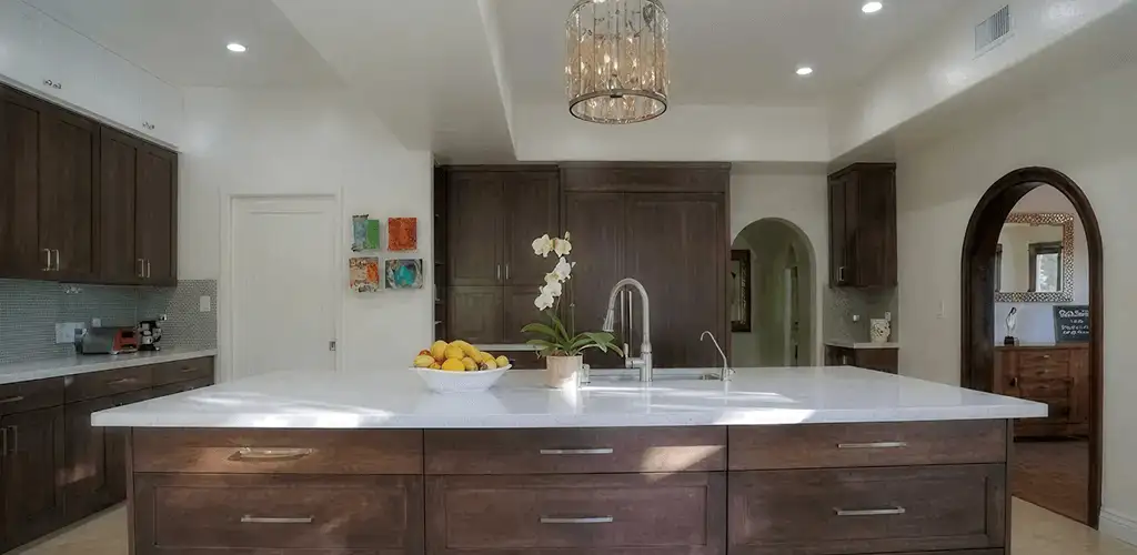 Cabinet refacing project with updated kitchen cabinets and island in Rochester, NY