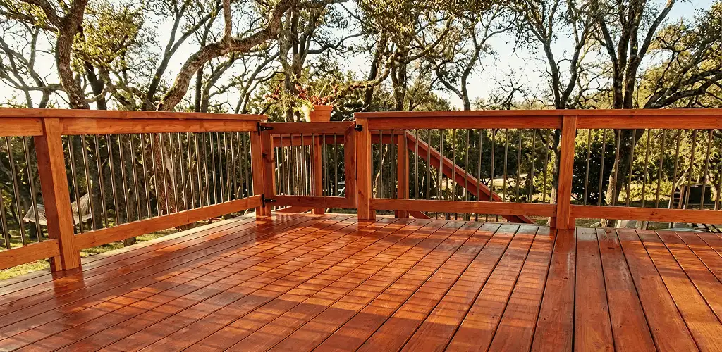 Deck sealing results with a freshly sealed wood deck in Rochester, NY